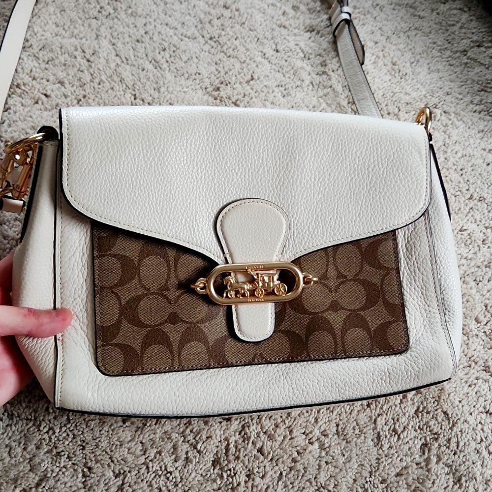 Coach White and Brown Signature Shoulder Bag